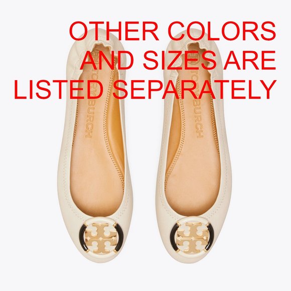 Tory Burch Enamel Logo Leather Ballet Flats Perfect Black Gold Heel Details - Picture 3 of 15